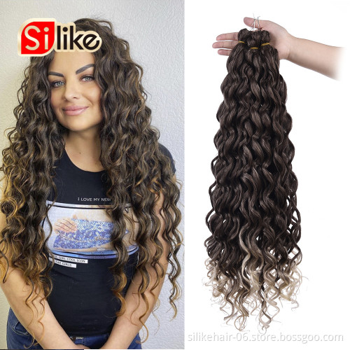High Quality 24 inch Ombre Gray Black Afro Curl Water Wave Braids Ocean Wave Curly Synthetic Crochet Braiding Hair Extension